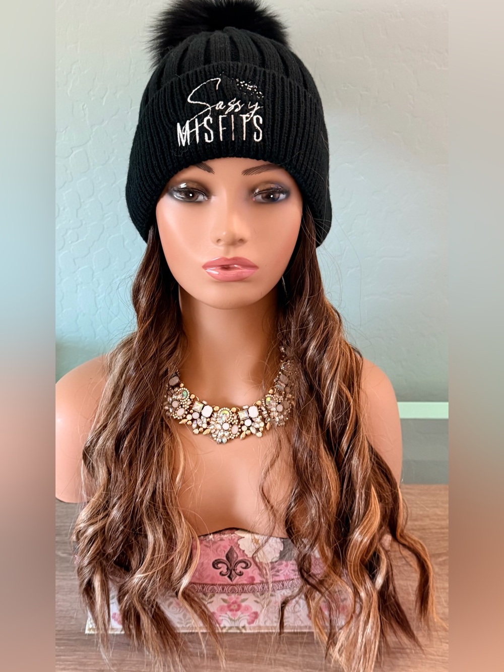 Sassy Misfits Black Beanie Wig with 2 wefts included